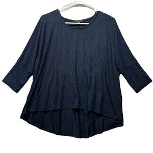 KOZAN Tunic Top Dark Blue Stripe Lagenlook Women's XS Oversized Fit 3/4 Sleeve